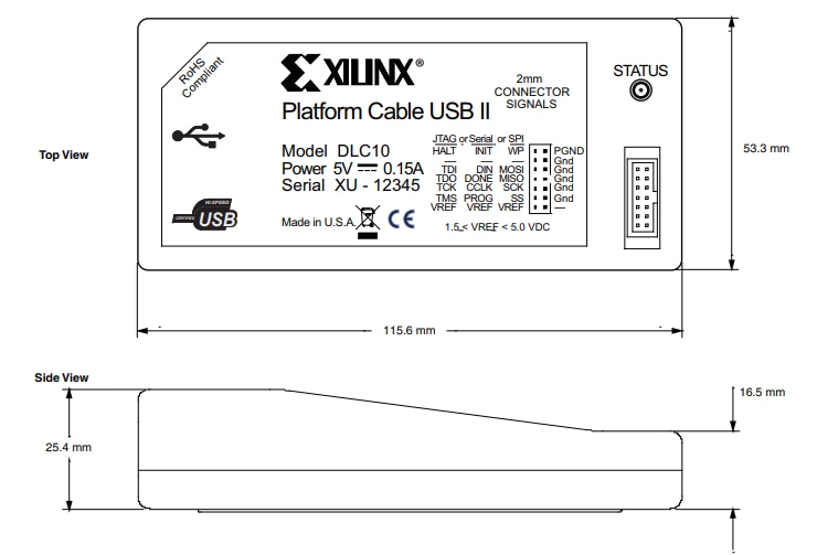 Technische Zeichnung - AMD / Xilinx Plattformkabel USB II
